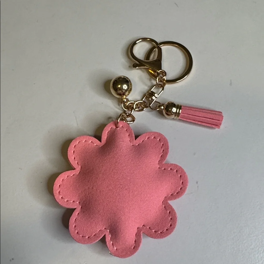 Pink Flower Keychain with Gold Accents